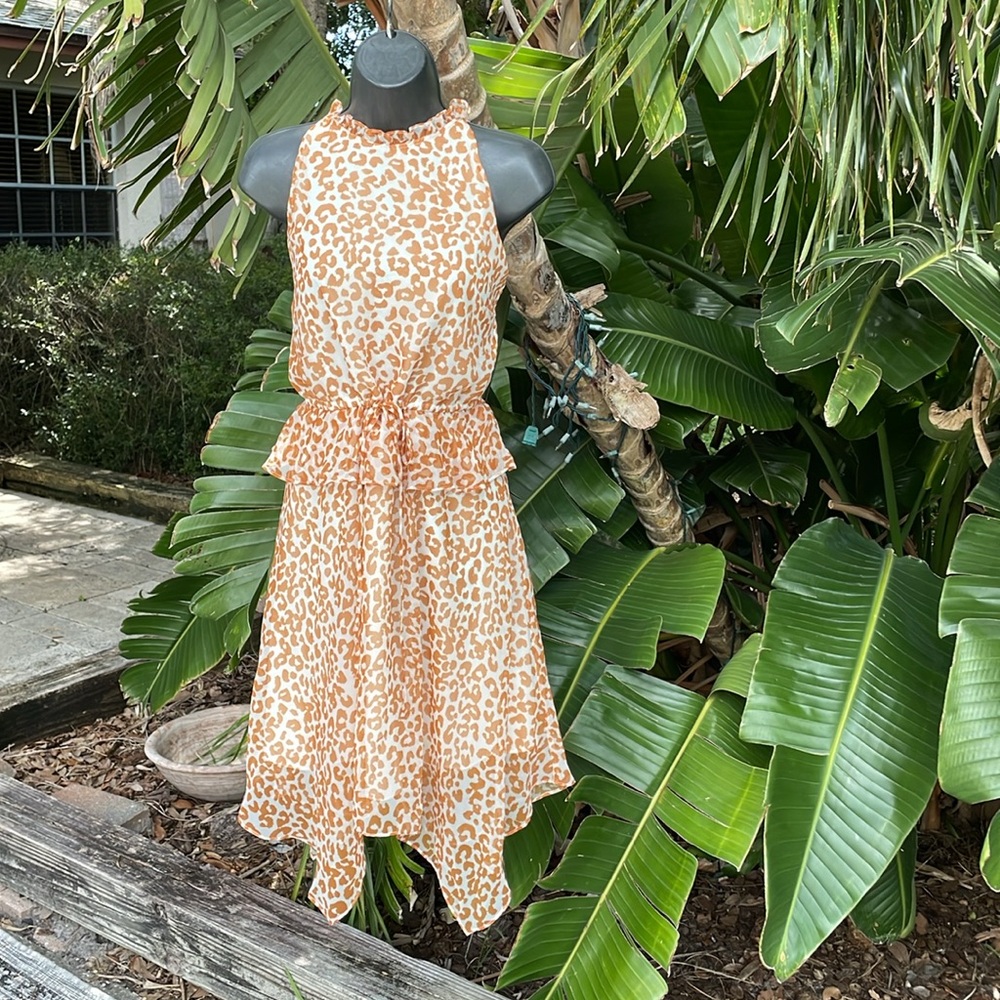 leopard print asymmetric ruffle peplum